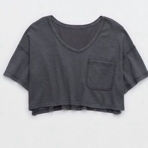Aerie Cropped Waffle Tee
